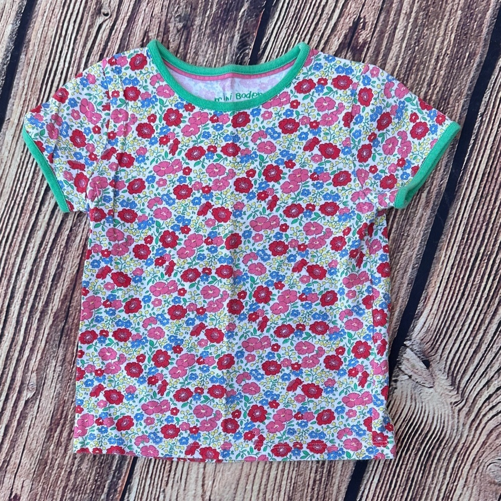Boden Kids Floral T-Shirt with Green Accents